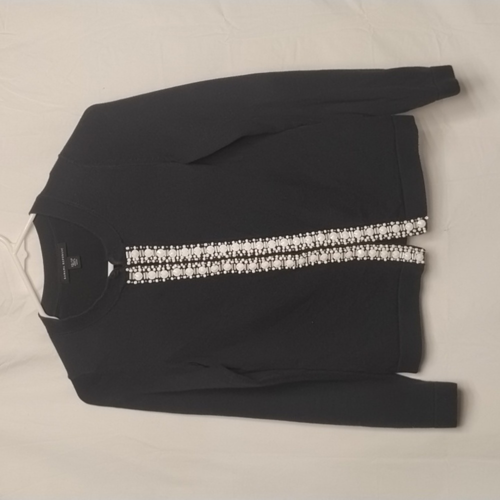 Banana Republic 100% cotton XS beaded black cardigan sweater hook n eye clips